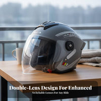 Helmet 3C Certified 3/4 Shell Helmet with Visor Four-Season Shielded Headwear for Commuting, Street Riding