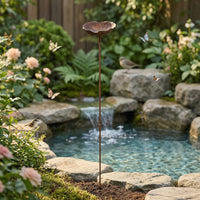 Metal Garden Stake with Bowl Decorative Flower Garden Stake Bird Water Bowl Yard Ornament for Courtyards