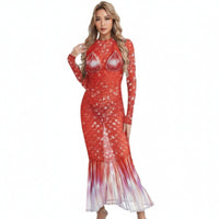 Mermaid Maxi Dress Fitted Bodycon Maxi Dress Printed for Cosplay, Photo Shoots