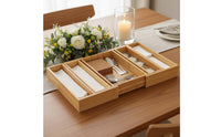 Multi-Compartment Expandable Bamboo Drawer Organizer Multipurpose Expandable Silverware Organizer Easy to Clean Adjustable Utensil Drawer Insert Sturdy Construction for Office, Workshop