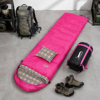 Hooded Sleeping Bag Water-Repellent Sleeping Bag with Pillow Flannel-Lined Bedding for Campers, Hikers, Camping, Outdoor Rest, Backpacking