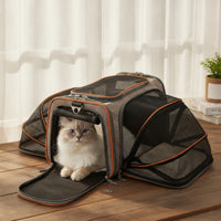 Breathable Pet Carrier with Expandable Mesh Collapsible Foldable Pet Carrier Portable Transport Tote Lightweight for Cats, Small Dogs