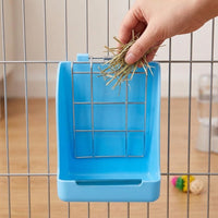 Spring Loaded Feeder Bunny Hay Feeder with Grid Hay Rack for Wire Cages, Easy Cleaning Hay Feeder for Small Pet Enclosures