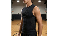 Hexagonal Pads Contact-Resistant Protection Vest Close Fitting Sleeveless Safeguarding Vest Stretch Textile Compression Padded Shirt Streamlined Shape