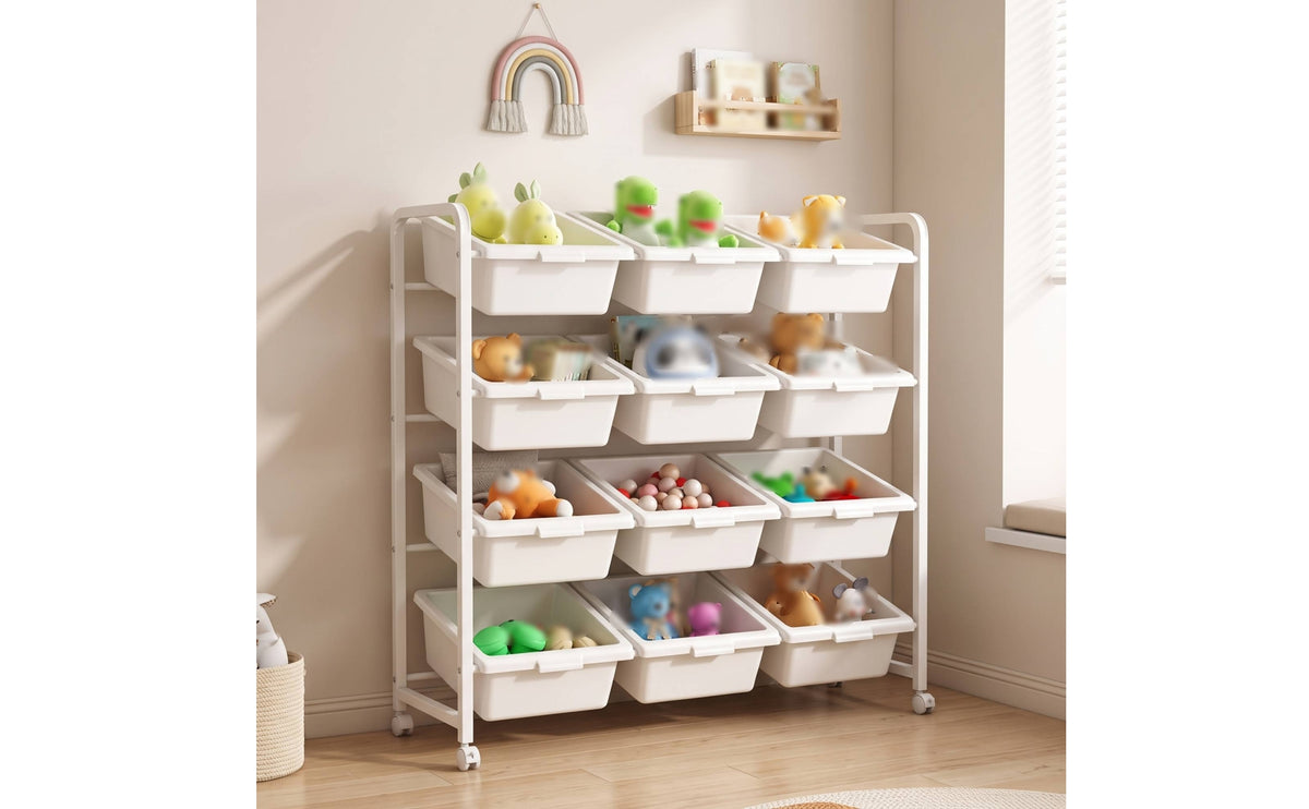 Toy Storage Organizer with Bins Toy Storage Organizer with Wheels Multi-Tier Furniture for Young Children, Parents, Playroom, Nursery