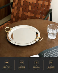 Modern Luxury Stainless Steel Mirror Tray with Gold Handles