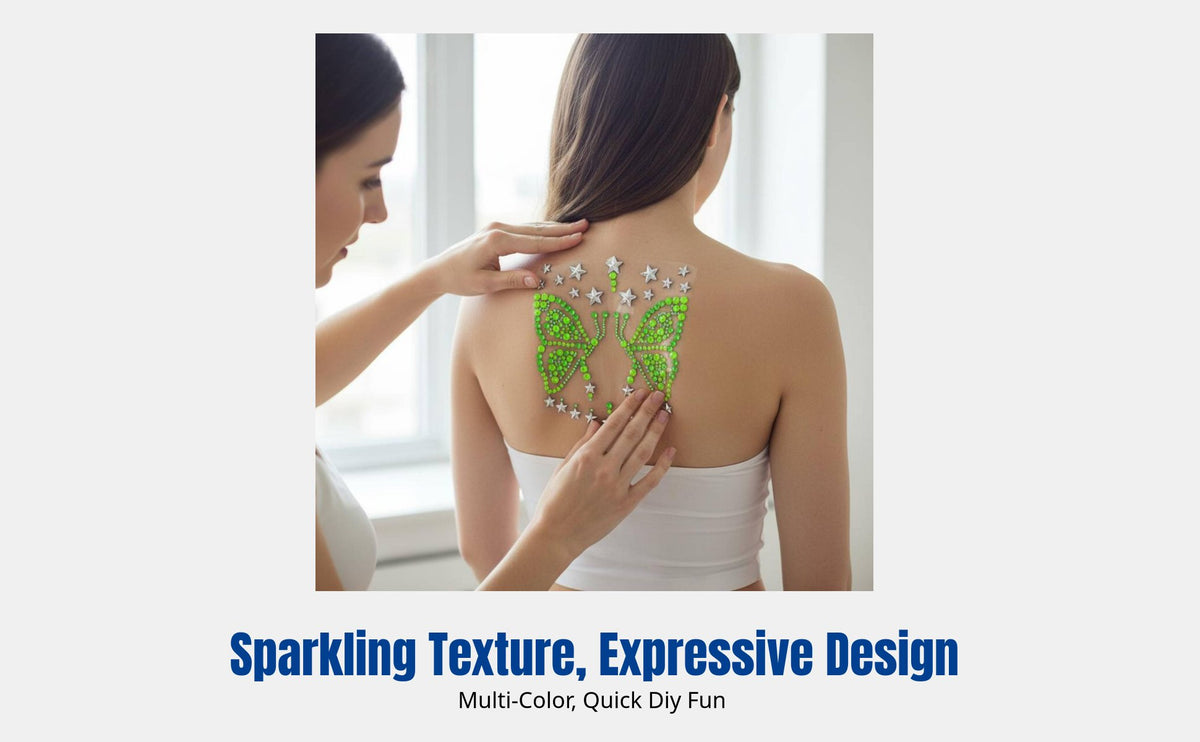 Acrylic Crystal Spine Skin Decoration Sticker, Fluorescent Art, Party, Carnival, Event, Sexy Makeup Accent