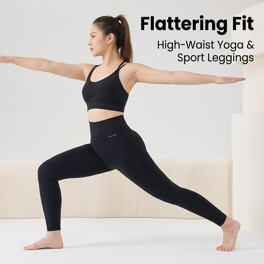 High Waist Gym Leggings for Women with Compression Design, Moisture Wicking Running in Nylon Spandex Blend for Outdoor Sports and Workouts