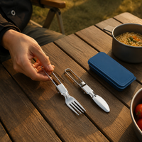 Portable Cutlery Set, Spoon, Fork Set, Made of 304 Stainless Steel, Foldable, With Case, For Outdoor Camping
