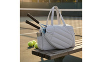 Padded Quilted Sports Bag Zippered Compartments Racket Bag Side Pocket for Tennis, Badminton, Pickleball
