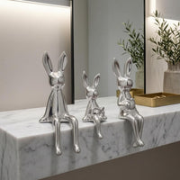Hare Family Figurines Electroplated Shiny Hare Decor Glossy Mini Bunny Ornaments
