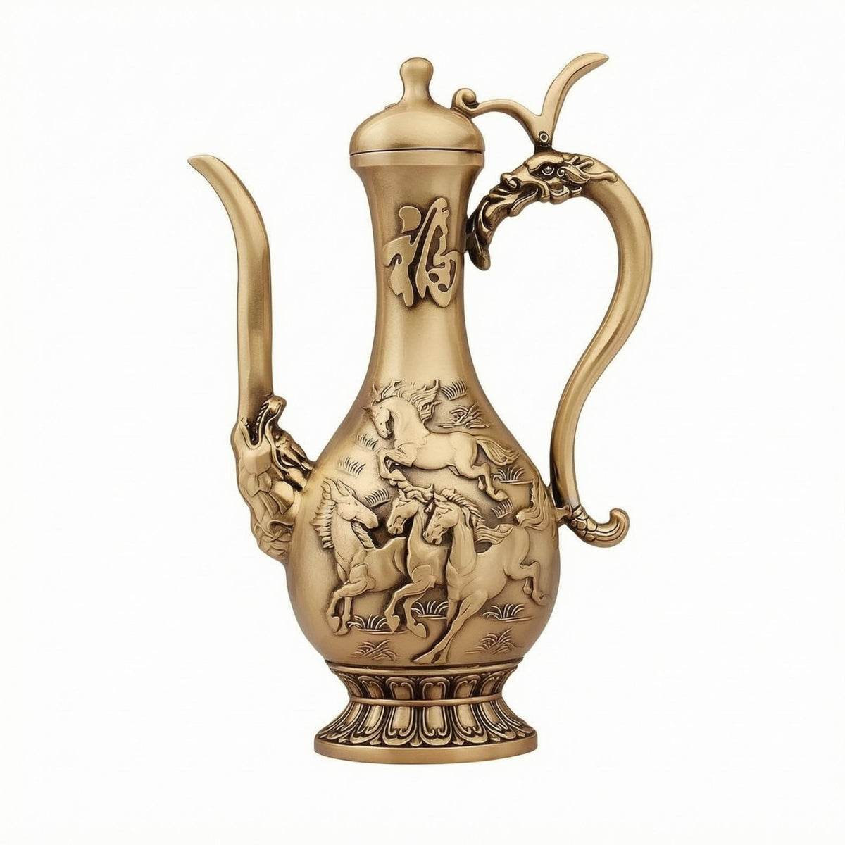 Lidded Brass Spirit Pot Chinese-Style Ornate Brass Spirit Pot for Home Display