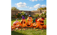 Outdoor Halloween Inflatable Pumpkin with Blower Lighted Inflatable Pumpkin Row Large Yard Decoration LED-and for Lawn