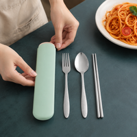 Chopsticks, Spoon, Fork Set with Case, Trio Set, Portable Cutlery Set, Stainless Steel, For Students, Office, Picnic