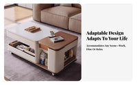 Multi-Functional Convertible Lift-Top Table Movable with Wheels Living Room Furniture Multifunctional Storage Unit Light Luxury Design for Apartment Dwellers, Work-from-Home Workers, Homeowners, Dining, Small Areas, Home Office, Entertainment Area