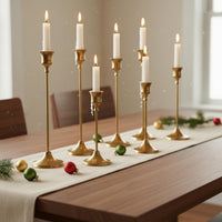 Retro Design Brass Taper Candle Holder Romantic Atmosphere Single Stem Candlestick Easy Assembly Vintage Aesthetic Candle Stand for Christmas, Wedding, Dinner Party