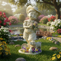 Resin Child Statue Cute Design Garden Ornament for Gardeners, Outdoor, Patio