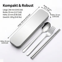 Cutlery Set for 1 Person, Stainless Steel Travel Cutlery with Case, Fork Spoon Chopsticks, Camping Outdoor Cutlery for On-the-Go