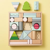 Building Blocks with Wooden Storage Tray Tabletop Wooden Building Blocks Stacking Toy Classic Geometric for Toddlers, Playroom