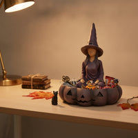 Spooky Pumpkin Bowl with Witch Decorative Witch Storage Container Cute Halloween Candy Dish Compact for Goth Decor Lovers, Witchcraft Fans, Entryway Table, Office Desk