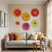 6 Pieces Metal Floral Wall Decor Printed Metal Surface Flower Wall Art