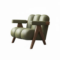 Wabi-Sabi design Lowsilhouette Wooden Single-Seater full Wood Frame Upholstered Accent Armchair Small Space accommodating Lounge Chair space-efficient Size for Readers, Homeowners, Renters, Living Room, Bedroom, perusing corner, Balcony