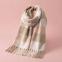 Thick Mohair Scarf for Women Winter Warm Wrap Shawl with Tassel Fringe, Long Scarves for Ladies Cold Weather, Striped Pattern