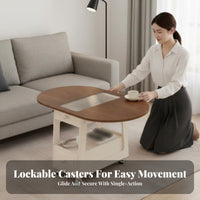 Cream aesthetic Round Rolling Storage Table Light Luxury Feel Mobile Storage Table Folding Design Home Furniture Movable with casters for Apartment Dwellers, Homeowners, Remote Workers, Living Room, Small Spaces, Bedroom, Balcony