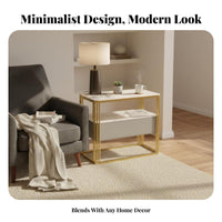 Nightstand with Drawer and Shelf Sintered Stone Top Nightstand with Drawers Modern Design Side Cabinet for Students, Adults, Bedroom, Hallway, Nursery
