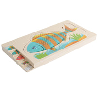 Fish Bone Puzzle Educational Layered Puzzle Hand-Eye Coordination Toy for Toddlers, Preschool, Homeschool