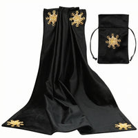 Gold Snowflake Motif Divination Tablecloth and Pouch Set Shiny Material Divination Cloth Set Stitched Edges Drawstring Pouch Smooth Texture