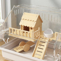 Large Hamster Cage with 5 Accessories, Clear Hamster Habitat in Acrylic, Large Space Syrian Hamster Cage with Removable Lid Upper Entry