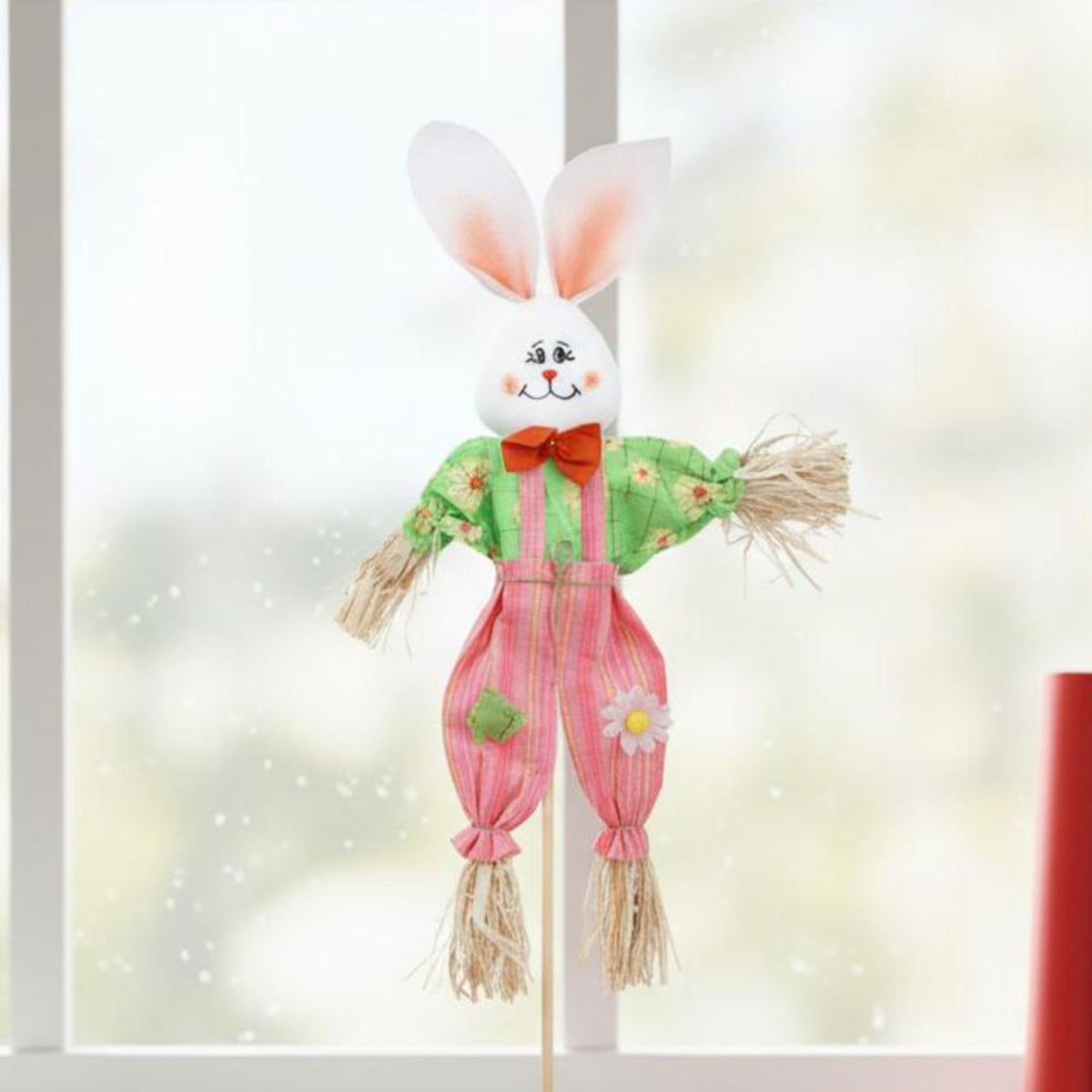 Easter Bunny Scarecrow Festive Straw Rabbit Decoration Handmade Look