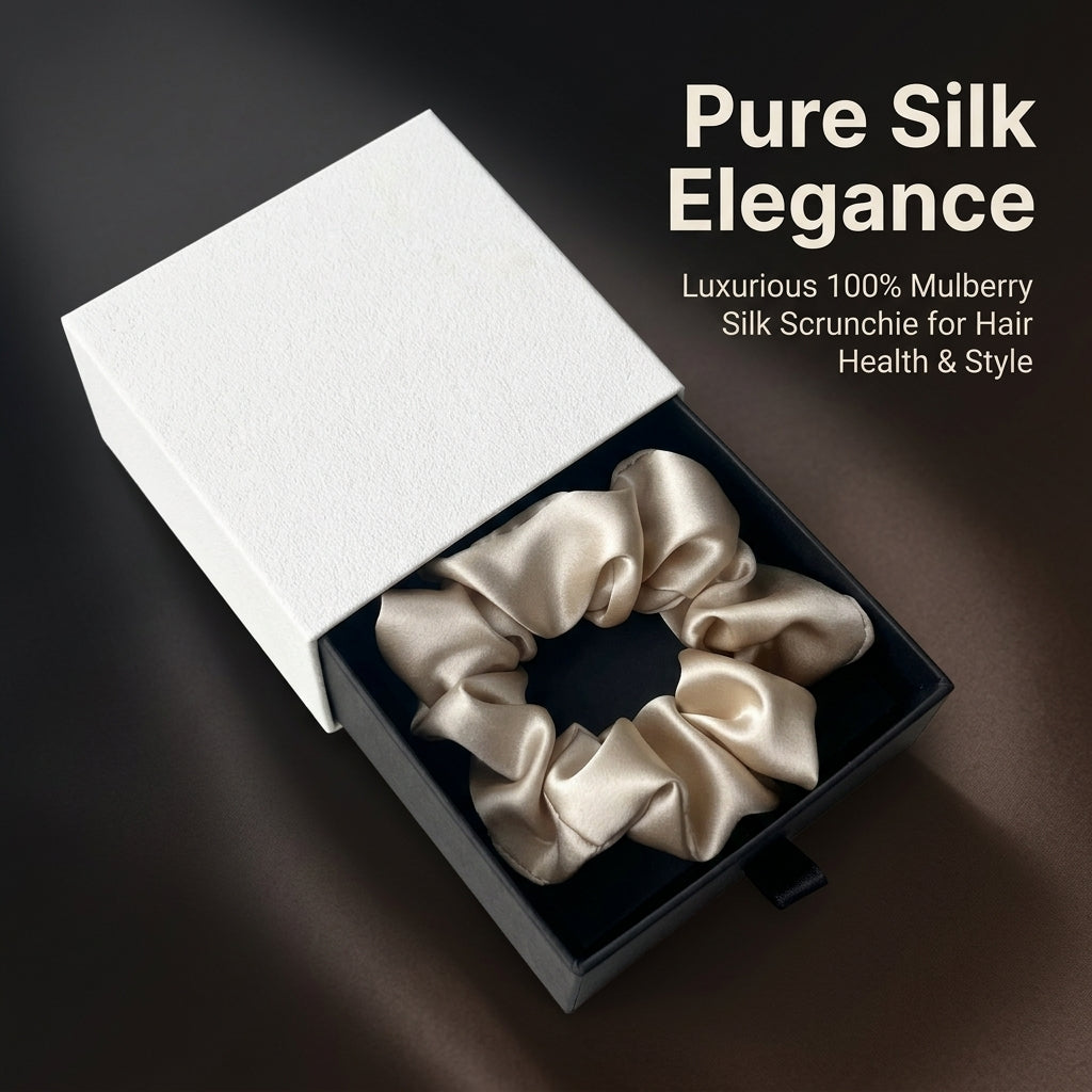 Completely Pure Silk Scrunchies for Women, Handmade Hair Ties Gift Box Set for Ponytails and Daily Wear, Slip Accessories for Girls
