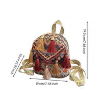 Decorative Tassels Ethnic-Style Backpack Zigzag Trim Boho Backpack Structured Shape