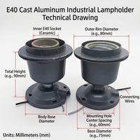 E27 Lamp Holder with Fixed Base and Wire for Workshop Lighting, Cast Aluminum High Temperature Resistant Bulb Holder, E27 Lamp for DIY Lighting