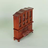 Vintage Pine Wood Miniature Glass Display Cabinet with Drawers for Dollhouse