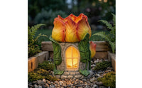 Stone-Textured Cottage Ornament Arched Window Floral House Ornament Carved Leaves for Lawn