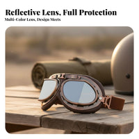 Retro Motorcycle Goggles Windproof Vintage Motorcycle Goggles Sandproof Particles Proof for Cyclists, Unpaved Driving