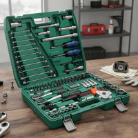 121 Pieces Socket and Ratchet Set Polished Chrome Mechanics Tool Set Organized Mechanics Tools Kit with for Car Owners, Garage