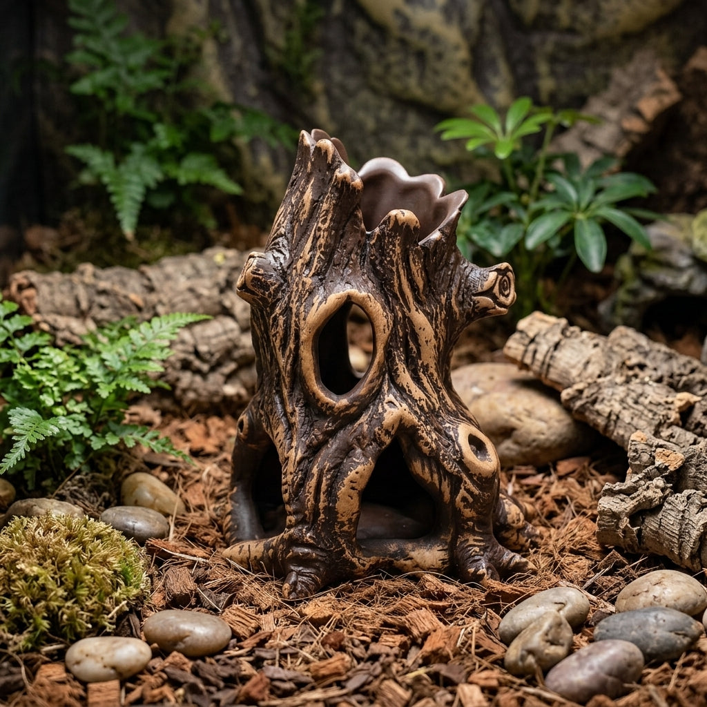 Ceramic Hideout Aquarium Caves and Hides, Vertical Hollow Tree Trunk Hideout for Aquatic Pets