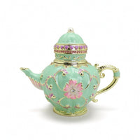 Teapot-Shaped Box Collectible Box with Hinged Lid Floral for Bookshelf, Entryway