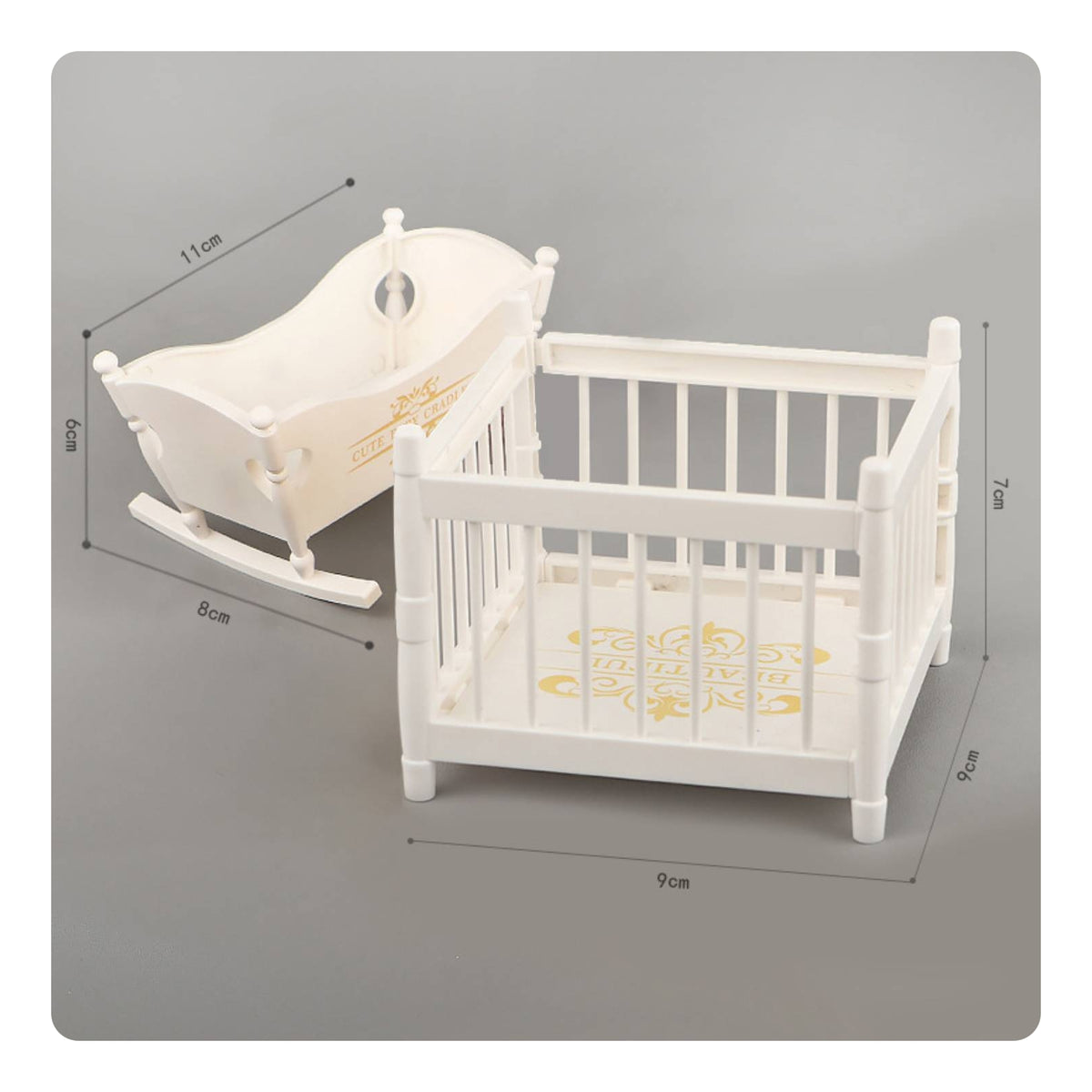 2 Pieces Pretend Play Miniature Cradle and Crib Set Exquisitely Crafted Dollhouse Nursery Furniture Realistic Design Dollhouse Baby Cradle Enhances Creativity for Children, Collectors, Model Display, Miniature Scene
