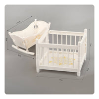 2 Pieces Pretend Play Miniature Cradle and Crib Set Exquisitely Crafted Dollhouse Nursery Furniture Realistic Design Dollhouse Baby Cradle Enhances Creativity for Children, Collectors, Model Display, Miniature Scene