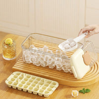 Ice Maker with Storage Box and Lid for Home Use, Food Grade Tray with 64 Cube Capacity, Modern Minimalist Style Bucket, DIY Kitchen Gadget Ladle