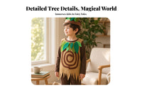 Tree Costume Spiral Motif Leafy Design Kids Clothing Tree Dress up Outfit Long-Sleeve Jagged Hem for Stage Performance