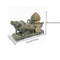 Ox Statue with Cart Antique Bronze Bovine Cart Statue Detailed for Office