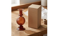 Glossy Finish Spherical Glass Candle Holder Translucent Ribbed Glass Candle Holder Broad Base Home Decor Narrow Top