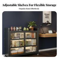 particle-proofresistant Multi-Tier Cupboard with Fluted Doors Sturdy Construction bookshelf Large Capacity Storage Cabinet adaptable for Book Lovers, Homeowners, Interior Design aficionados, Living Room, Study, Home Office, Bedroom