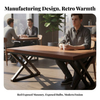 Industrial Aesthetic Trestle Dining Table Heavy-Duty Rectangular Trestle Table Sturdy Support Commercial Furniture Stable Construction for Restaurant Owners, Families, Homeowners, Bar, Kitchen, Home, Office